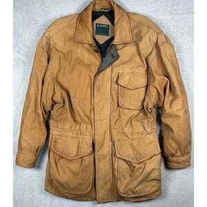 Vintage 90s Soft Leather Jacket Tan Mens Medium Field Military Barn Chore Korea
